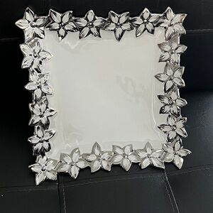 ‘Vintage” Mabrouk Imports Est. 1991 “White Ceramic And Silver Floral Plate” 6 In